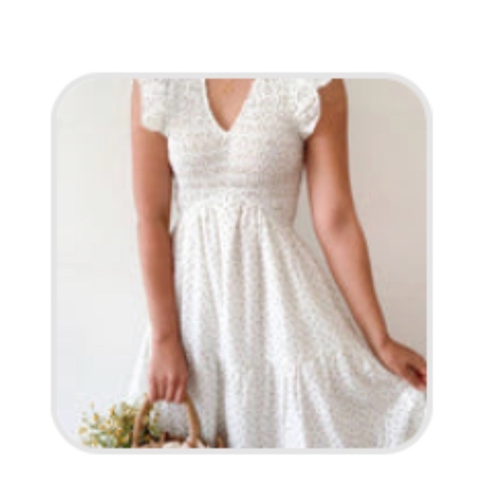 Breath of Youth Cream Floral V-Neck Flutter Sleeve  Dress